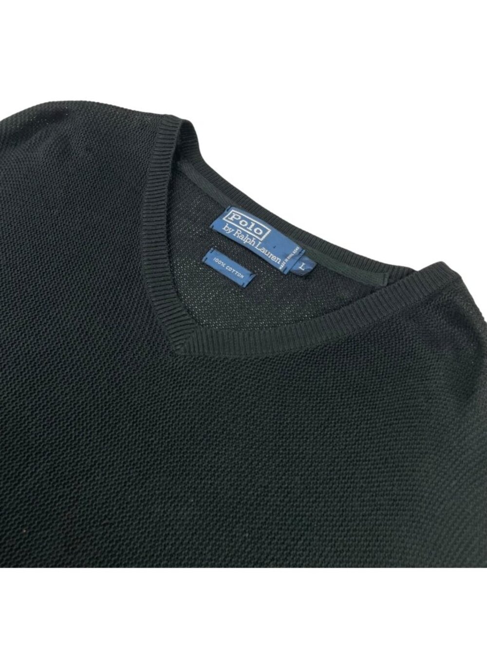 Polo Ralph Lauren Men's 100% Cotton Knit V-Neck Pullover Sweater Black • Large
